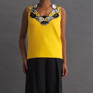 Christopher Kane Yellow Crepe Metallic Embellishment Tank